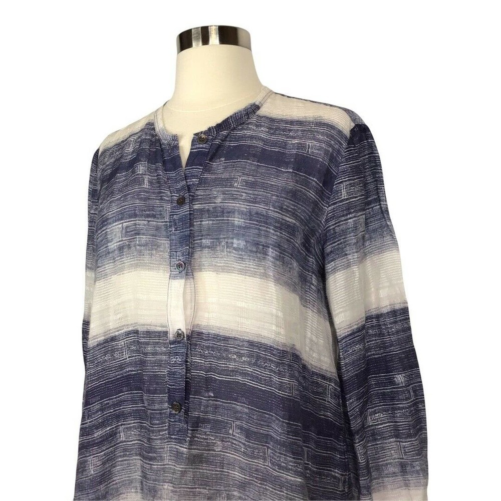 RAQUEL ALLEGRA Striped Hemp Silk Popover Blouse - Picture 3 of 8